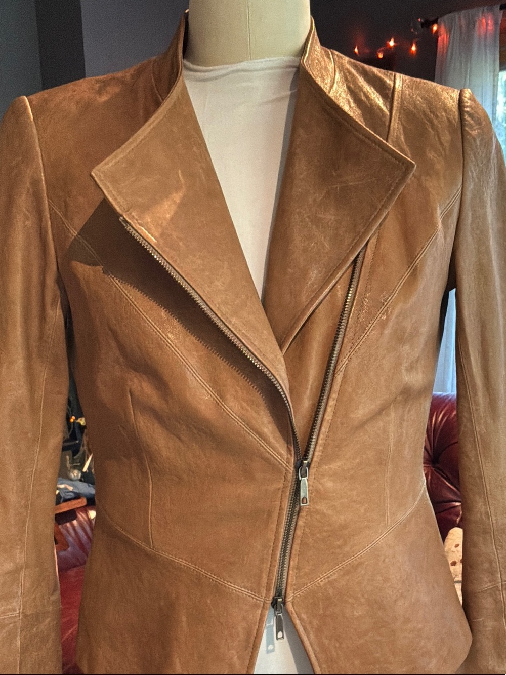 Lafayette 148 New York Leather Moto Jacket in Caramel Brown Size 4
